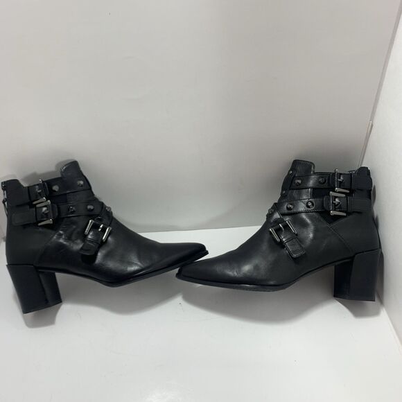 Stuart Weitzman Black Leather Studded Strap Bootcamp Ankle Boots Size 9 - Picture 6 of 16